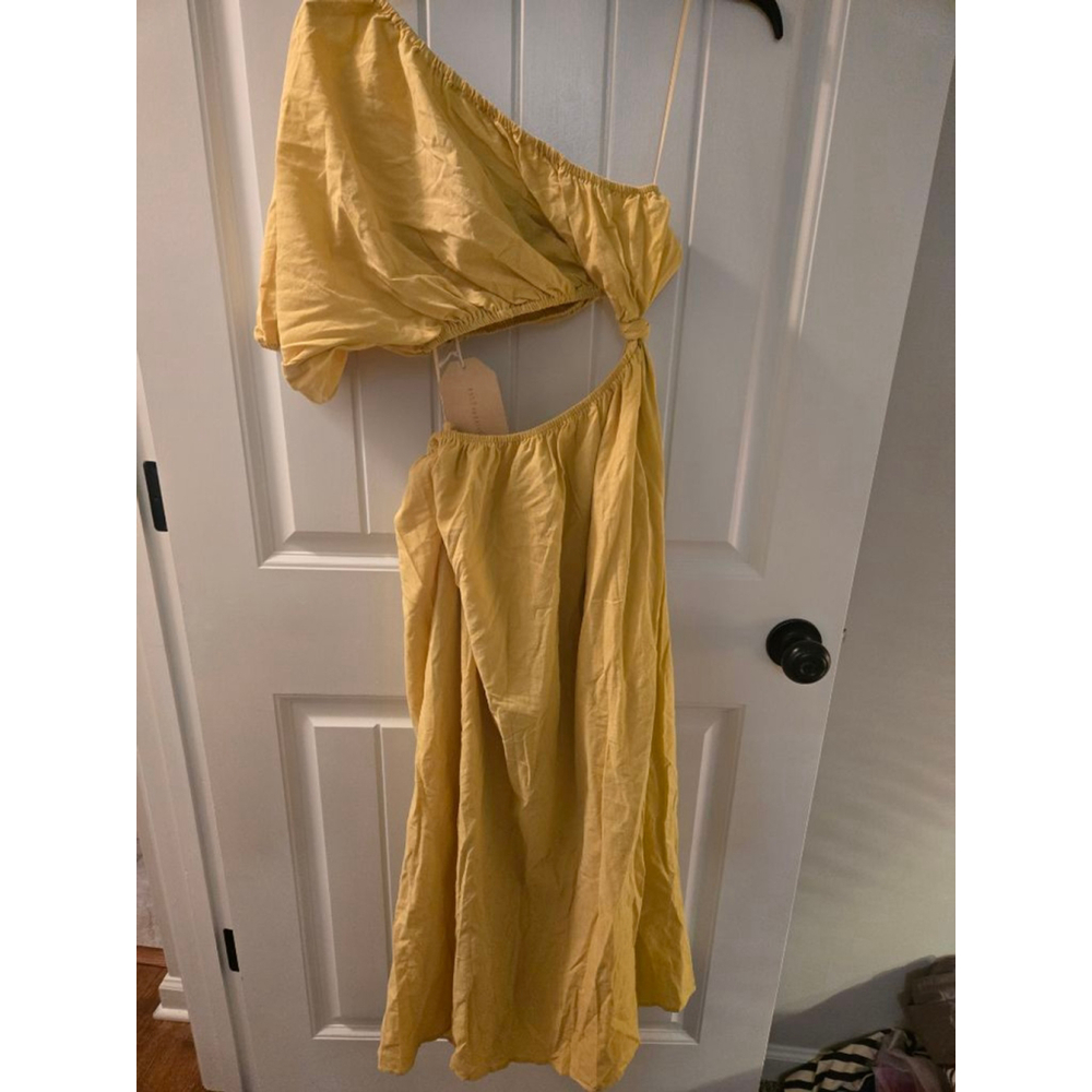 Women's LSL Apparel Yellow One Shoulder Cutout Dress Size L